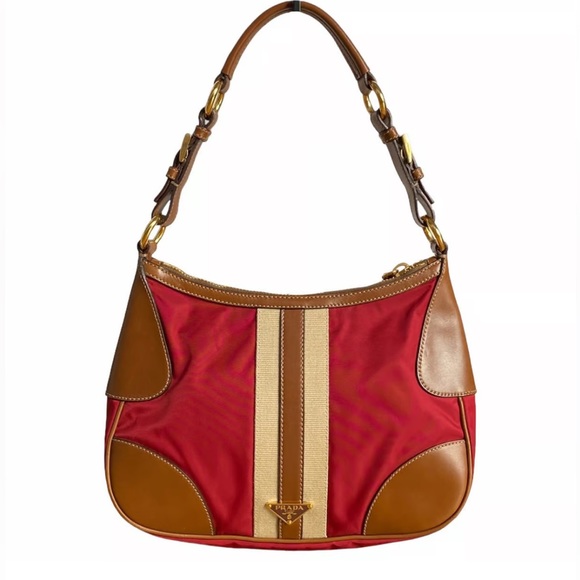 PRADA Tessuto re-edition 2005 nylon leather striped bag hobo purse - Picture 3 of 15